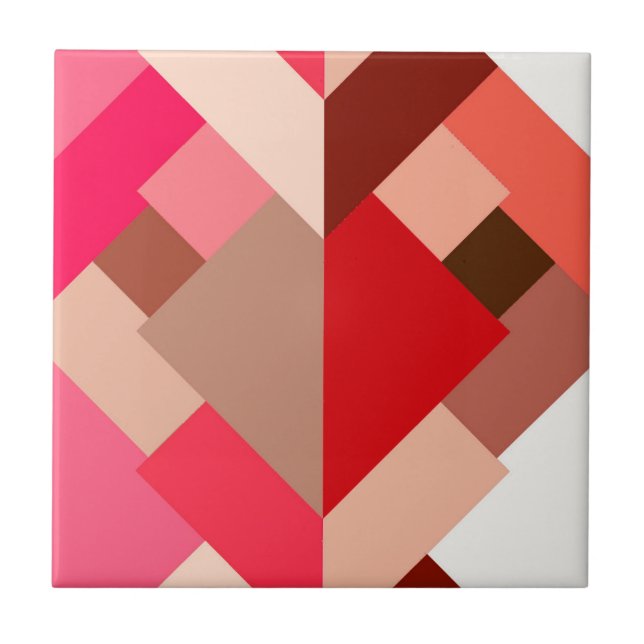 Carreau Triangles Abstraits Modernes, Rouge Corail et Rose (Devant)
