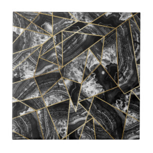 Carreau Triangles géométriques d'agate d'or blanc noir d