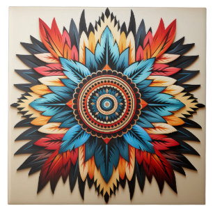 Carreau Tribal Aztec motif géométrique abstrait coloré