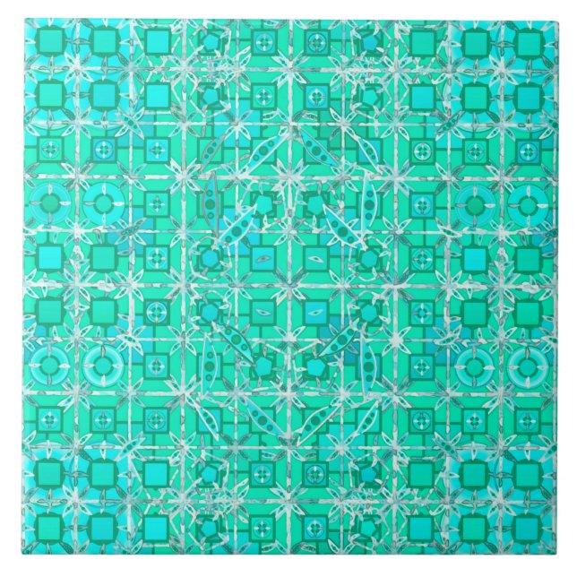 Carreau Tribal Batik - aqua et turquoise avec blanc (Devant)