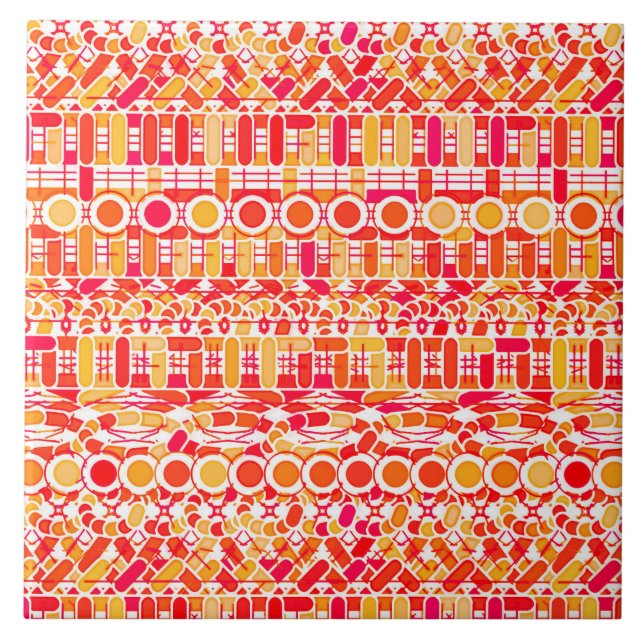 Carreau Tribal Batik - corail orange et corail rose (Devant)