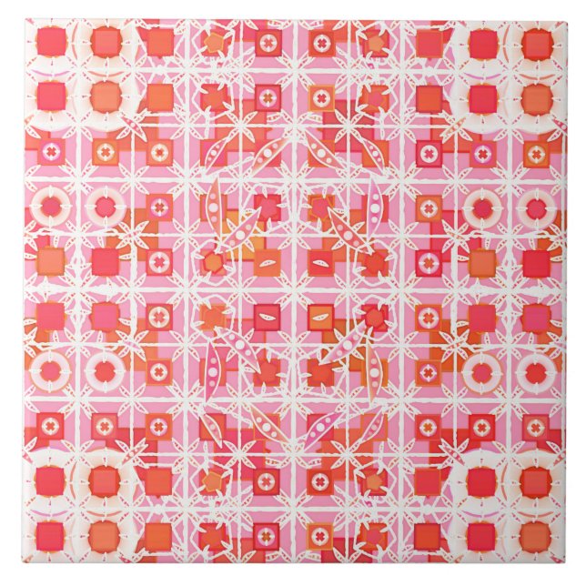 Carreau Tribal Batik - fraise rose et rouge (Devant)