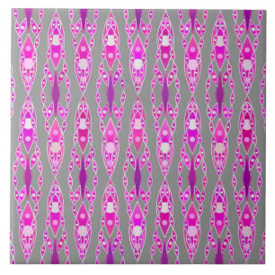Carreau Tribal Batik - Fuchsia rose, violet et gris