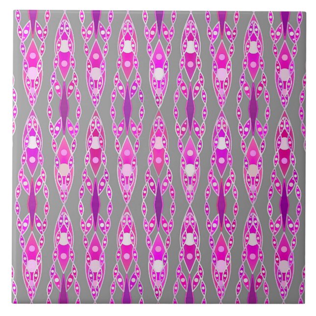 Carreau Tribal Batik - Fuchsia rose, violet et gris (Devant)