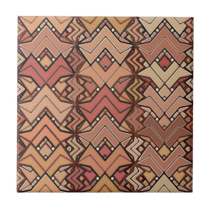 Carreau Tribal Batik Imprimer, Brown, rouille et tons de l