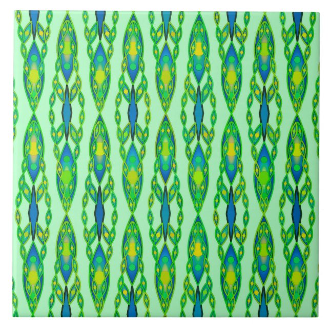 Carreau Tribal Batik - Mint, Emerald Green et Blue (Devant)