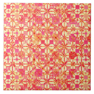 Carreau Tribal Batik - orange, corail rose et fuchsia
