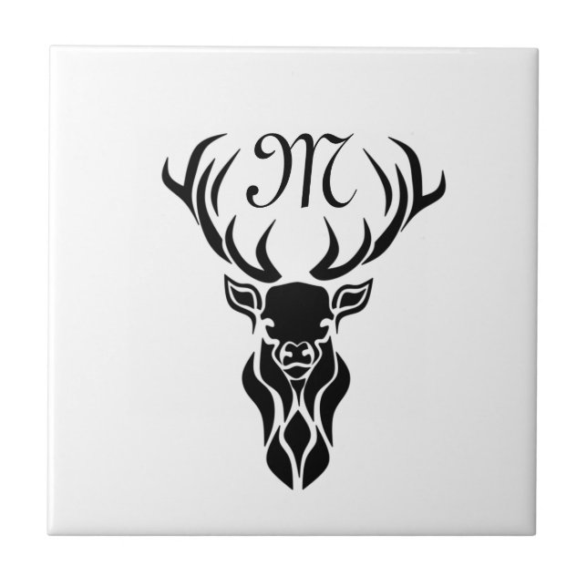 Carreau Tribal Black Stag Silhouette Monogramme (Devant)