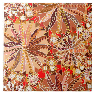 Carreau Tribal Mandala Print, Brown, beige et rouge