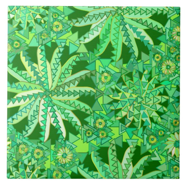 Carreau Tribal Mandala Print, Emerald et Lime Green (Devant)
