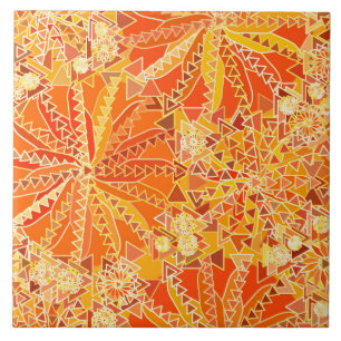 Carreau Tribal Mandala Print, Orange and Mustard Gold
