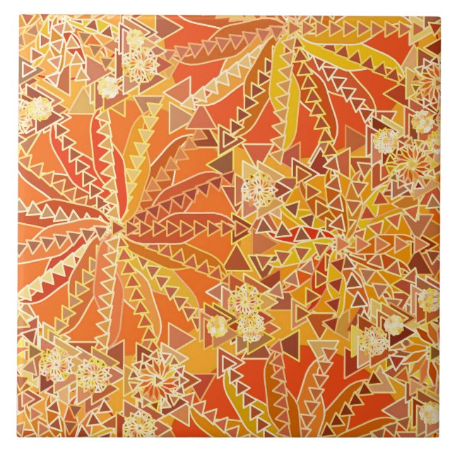 Carreau Tribal Mandala Print, Orange and Mustard Gold (Devant)