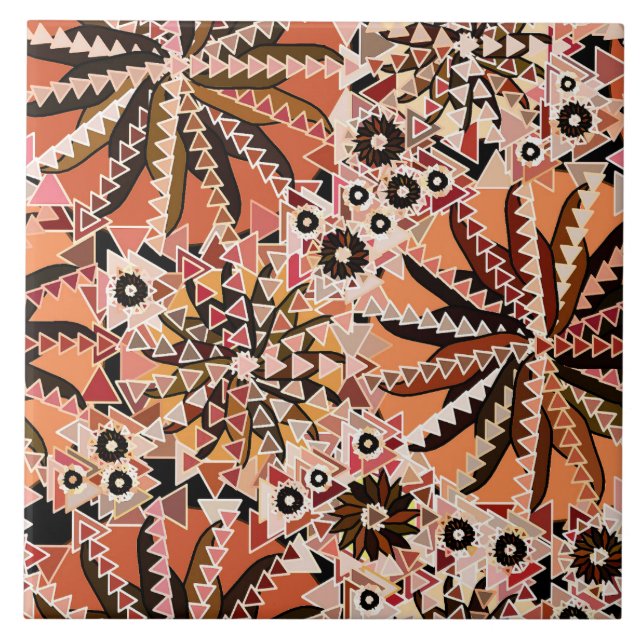 Carreau Tribal Mandala Print, Taupe Tan et Beige (Devant)