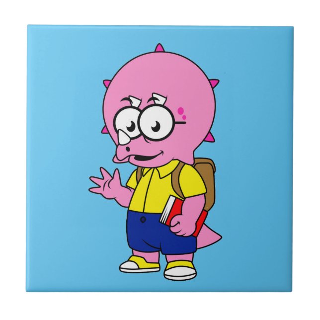 Carreau Tricératops Nerd Avec Sac À Dos Et Manuel. (Devant)