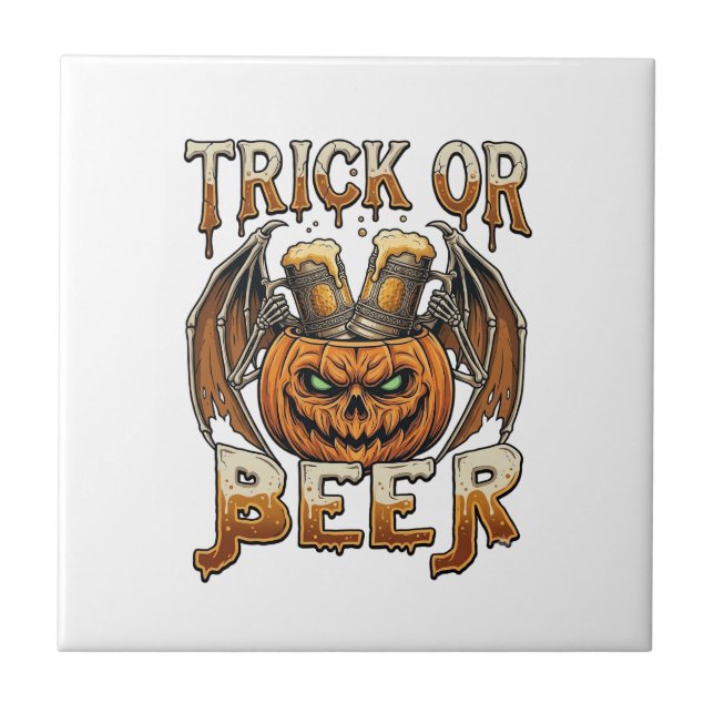 Carreau Trick Or Beer Halloween Citrouille Squelette Ailes (Devant)