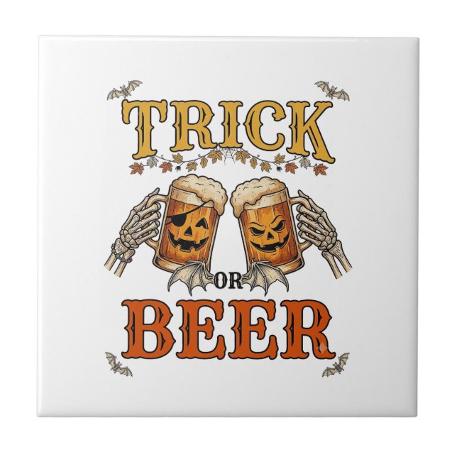 Carreau Trick Or Beer Mug Halloween Citrouille Mains de sq (Devant)
