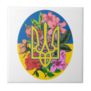 Carreau Trident ukrainien et drapeau de l'Ukraine avec des