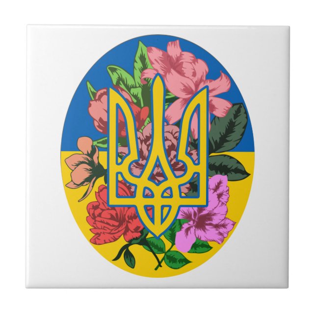 Carreau Trident ukrainien et drapeau de l'Ukraine avec des (Devant)