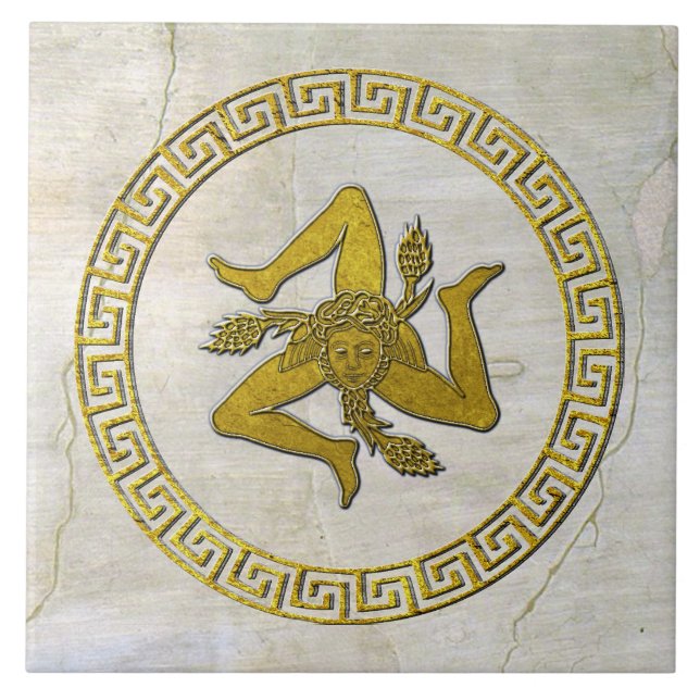 Carreau Trinacria sicilienne et fresque grecque Key  (Devant)