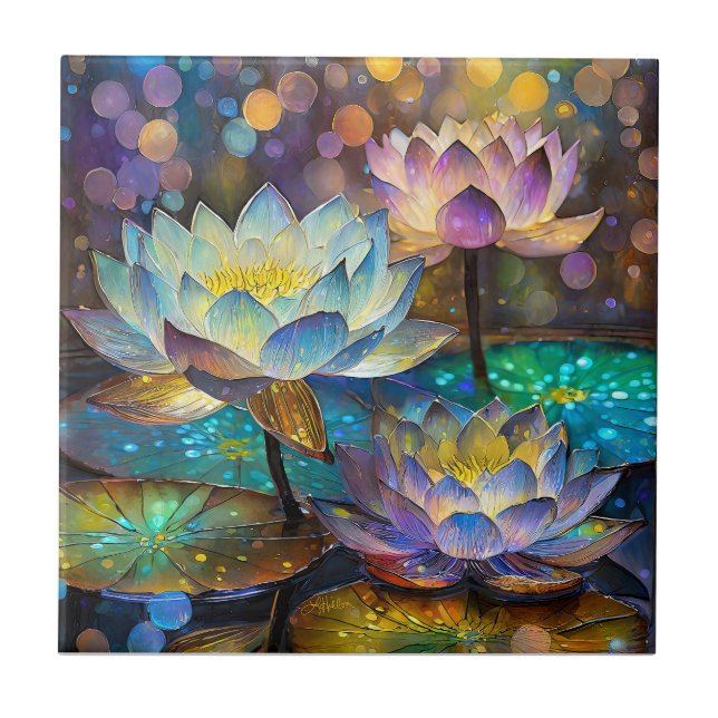 Carreau Trio de fleurs de lotus lumineuses (Devant)