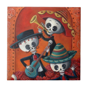 Carreau Trio de mariachi de Dia de Los Muertos Skeleton