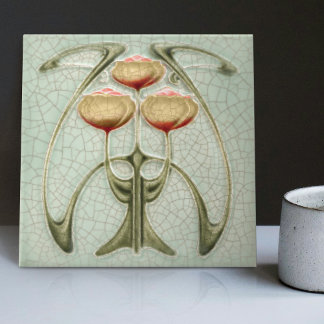 Carreau Trio de pivoines Art Nouveau des années 1890 Gibbo