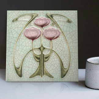 Carreau Trio de pivoines Art Nouveau des années 1890 Gibbo