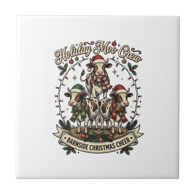 Carreau Trio de vaches de Noël Chemise de vacances de gran (Devant)