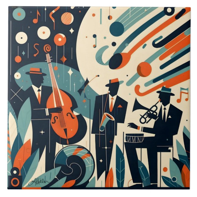 Carreau Trio du Jazz Age du Milieu du Siècle Moderne (Devant)