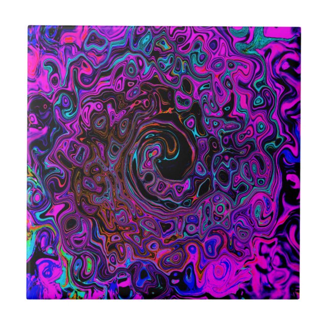 Carreau Trippy Black et Magenta Retro Liquid Swirl (Devant)