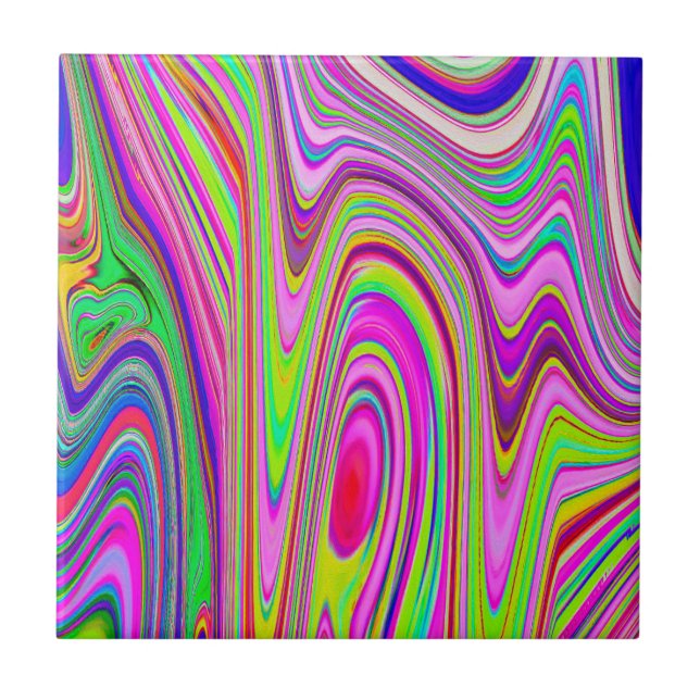 Carreau Trippy Jaune et rose Abstrait Art rétro Super (Devant)