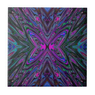 Carreau Trippy Magenta, Bleu et Vert Papillon Abstrait