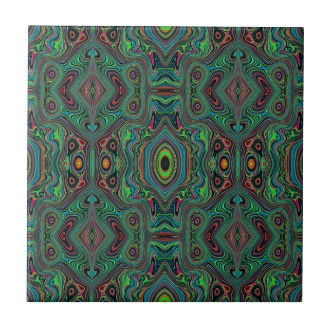 Carreau Trippy Retro Black et Lime Green Motif Abstrait (Devant)
