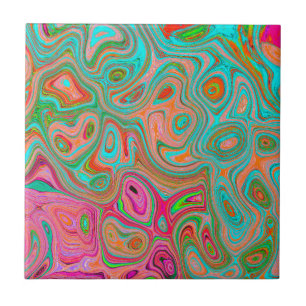 Carreau Trippy Retro Orange et Aqua Super Art Abstrait