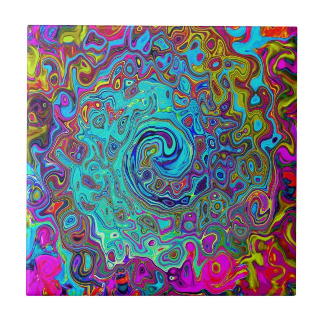 Carreau Trippy Sky Blue Abstrait Retro Liquid Swirl (Devant)