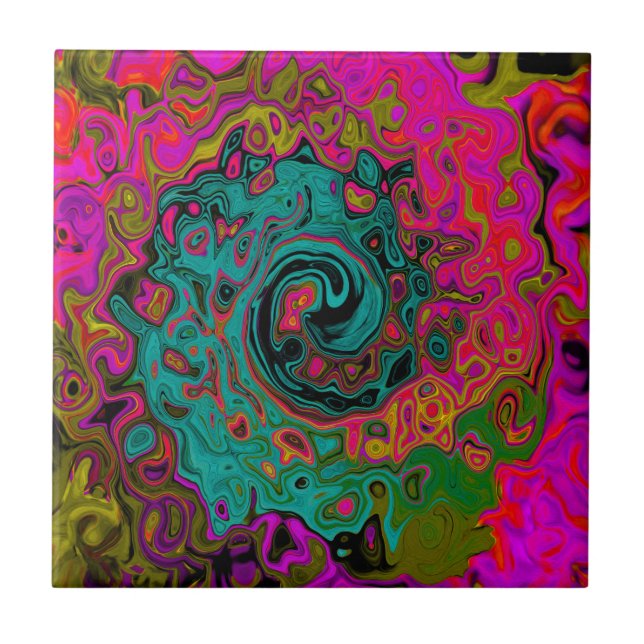 Carreau Trippy Turquoise Abstrait Retro Liquid Swirl (Devant)
