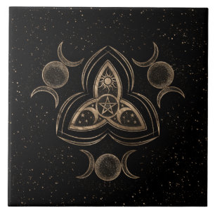 Carreau Triquetra Triple Moon Ornement avec Pentagramme