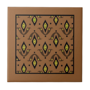 Carreau Trivet, Brown, Noir, Or Fleur de Lys Motif