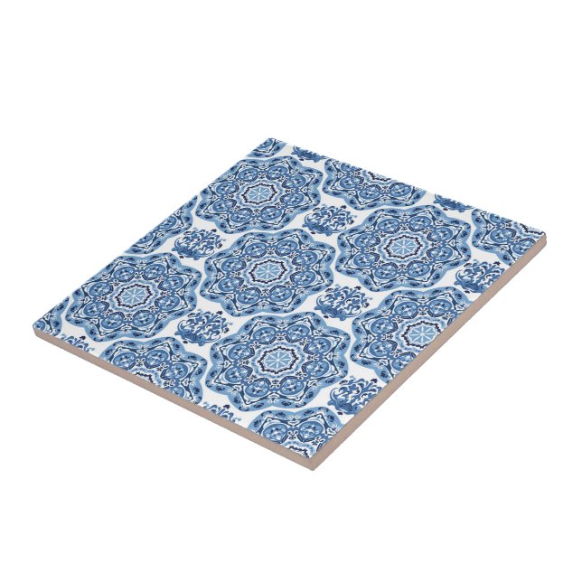 Carreau Trivet de mosaïque bleue (Côté)