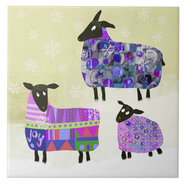 Carreau Trivet des moutons d'hiver (Devant)