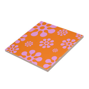 Carreau Trivet Floral Orange Et Rose