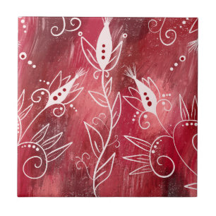 Carreau Trivet Floral Rouge Et Blanc