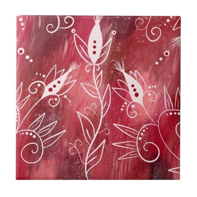 Carreau Trivet Floral Rouge Et Blanc (Devant)