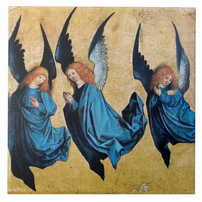 Carreau TROIS ANGELS À Noël BLEU (Devant)