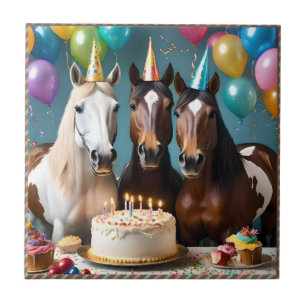 Carreau Trois Chevaux Piebald fête d'anniversaire,