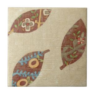 Carreau Trois feuilles sur l'arrière - plan de toile de