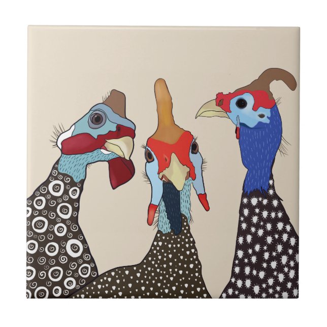 Carreau Trois mignons Oiseaux à tête molle de Guinée (Devant)