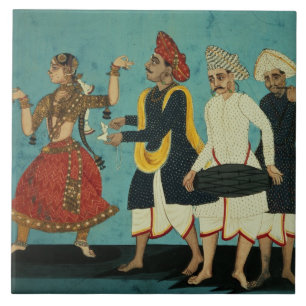 Carreau Trois musiciens et une fille de danse, Tanjore,