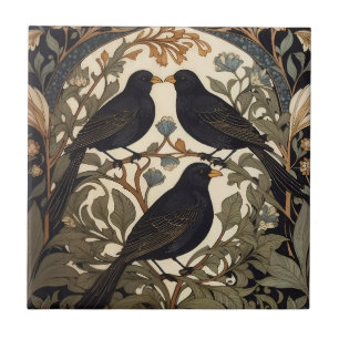 Carreau Trois oiseaux noirs William Morris Inspiré