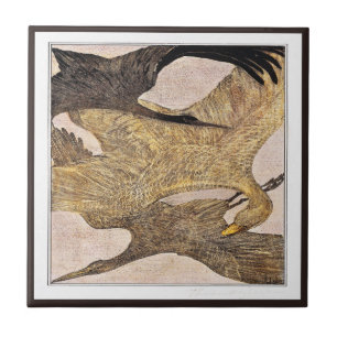Carreau Trois oiseaux volants Art victorien néerlandais
